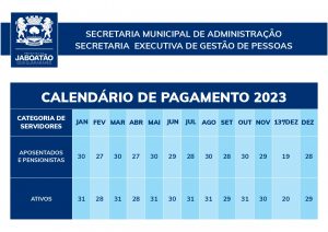 Leia mais sobre o artigo JABOATÃO DIVULGA CALENDÁRIO DE PAGAMENTO DE SERVIDORES PARA 2023